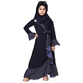 Designer abaya with Polka dotted frills for kids- Navy Blue